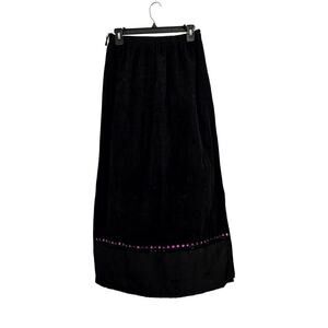 Usindo Corduroy Black Maxi Skirt Elastic Waist Satin Bottom Size Medium